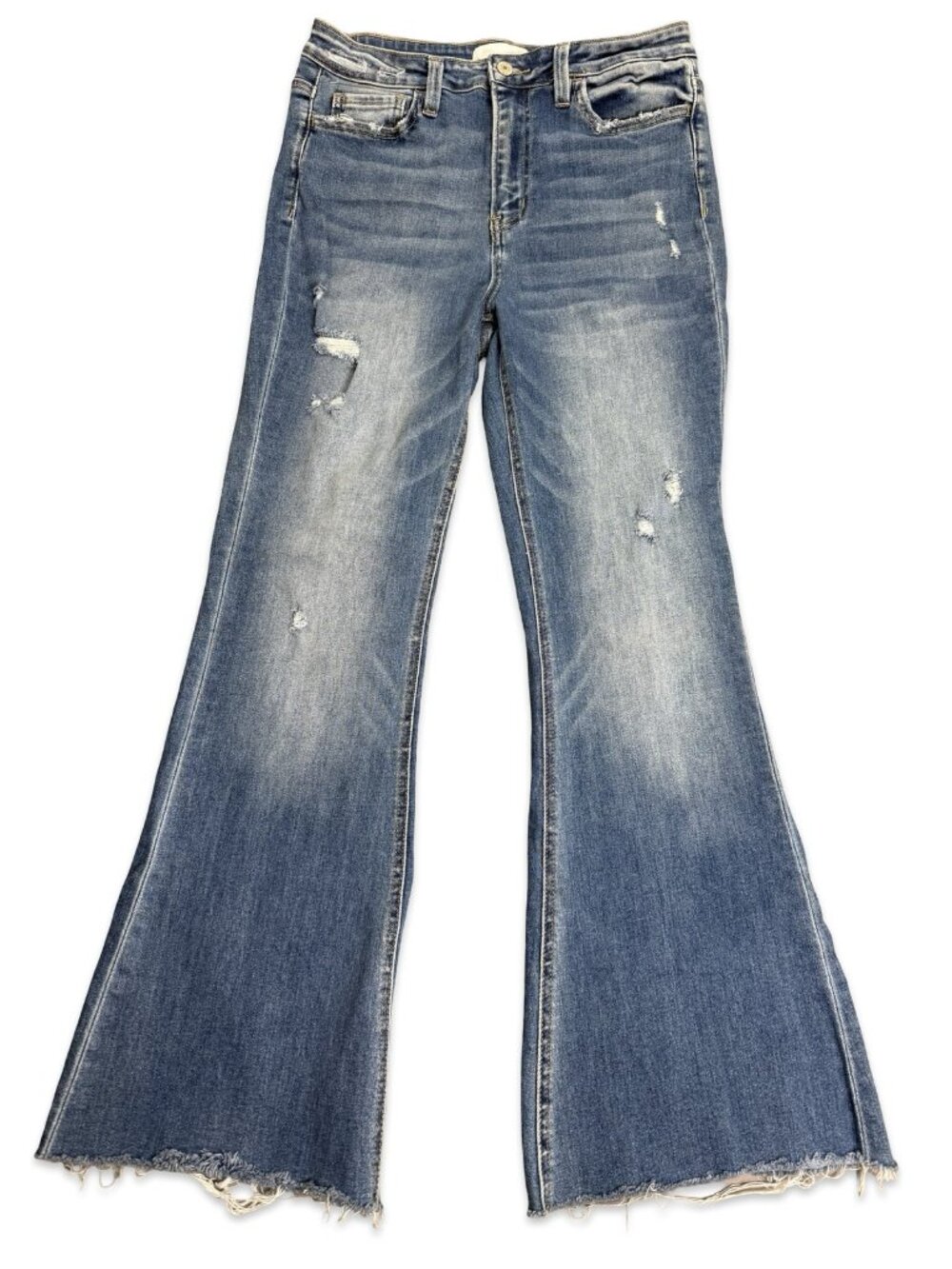 Vervet Flare Jeans Womens 30 Blue Distressed Raw Hem High Rise Bell Bottom 30x29